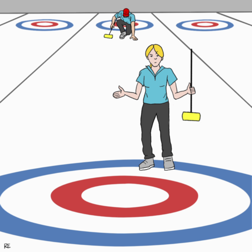 WTF face on a girl playing Curling